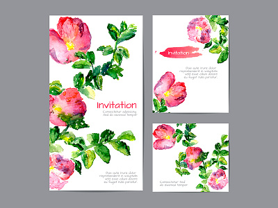 Set of templates of cards. Watercolor flowers of wild rose. botanical card floral flower green leaf natural rose spring templates vector watercolor