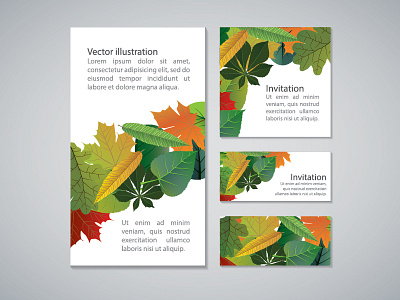 Set of business card and invitation card templates autumn card design flyer holiday illustration invitation leaf nature postcard template vector