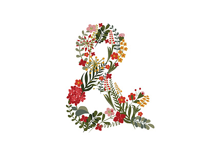 Ampersand, lined with flowers and leaves alphabet ampersand decor design element flower font illustration letter nature typography vector