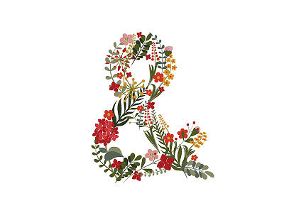 Ampersand, lined with flowers and leaves