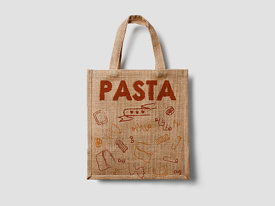Bag with a print with different kinds of pasta bag branding cooking design food illustration italy kitchen meal noodles pasta vector