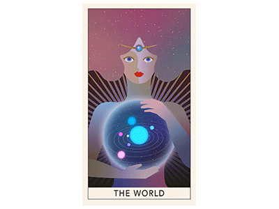 The World world tarot girl vector motion love loop gif animation