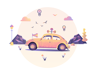 Car Illustration ! . car design icon illustration landscape