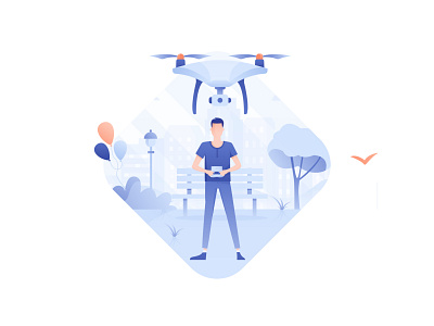 Drone illustration concept. controller design drone illustration man onboarding illustration park vector