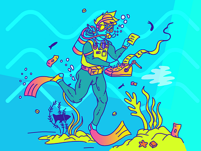 Scubaccountant accountant blue diver fish illustration money ocean scuba water
