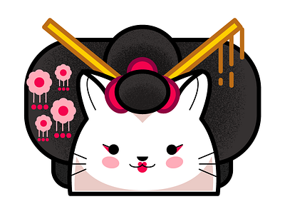 Cat Geisha Cherry Blossom blossom cat cherry concept geisha illustrator japan japanese
