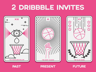 TAROT DRIBBBLE INVITES basketball card dribbble future hoops illustration invite past present reading tarot