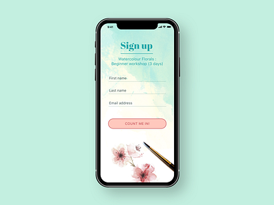 Daily UI Challenge 001 - Watercolour Class Signup 001 dailyui designchallenge iphonex signup watercolour
