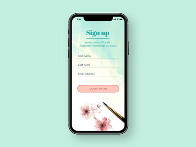 Daily UI Challenge 001 -  Watercolour Class Signup