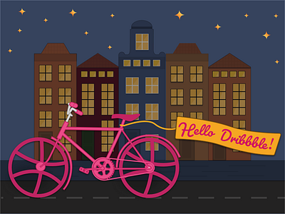 Hello Dribbble! amsterdam bicycles canalhouses debut illustration
