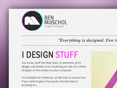 Personal Website WIP ben muschol home page portfolio web design