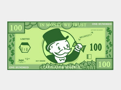 In Money We Trust cartoon design illustration money monopoly vector