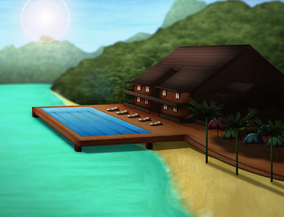 Tropical Beach Scener / Comic Concept graphic design illustration