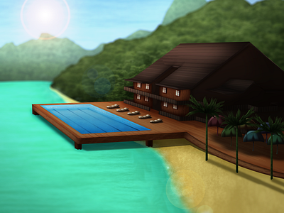 Tropical Beach Scener / Comic Concept graphic design illustration