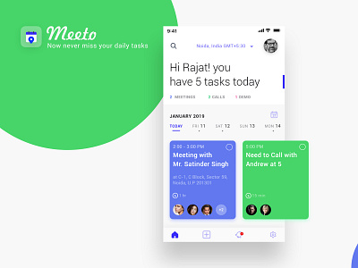 Meeto App Mockup app design logo meeting minimal tasks ui ux