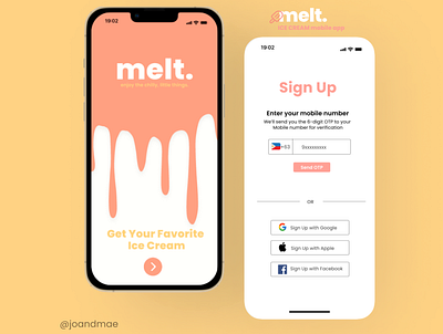 melt. - ice cream mobile app app beginner branding mobiledesign ui