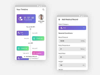 Personal Health Care App android application design gitsngulik health health app health care medical medical app senin kamis design seninkamisdesign timeline ui uiux ux