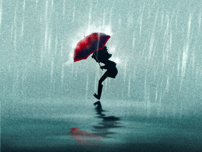 playing in the rain concept happy illustration rain