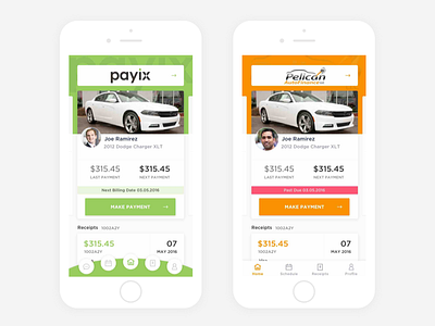Payix Visual Options car cards green home johny vino loan navigation onboarding orange payment ui ux user white