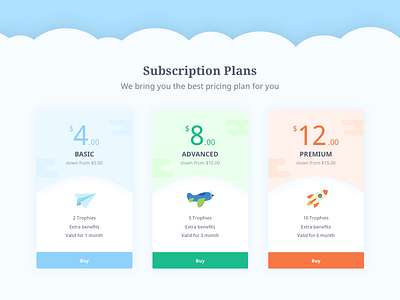 Subscription Plans blue free green johny vino kit mobile offers plans red subscription ui ux web