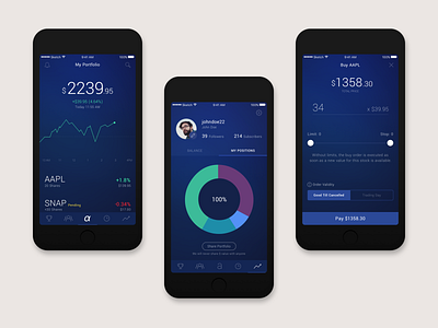 Stock Trading App Case Study (Dark Theme) black dark theme graph home ios app johny vino stock trading