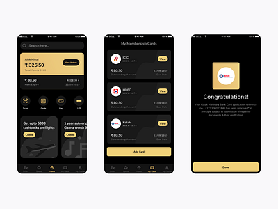 Credit Card Management App app black congratulations cred creditcard details golden johny vino offers payment reward scan search ui