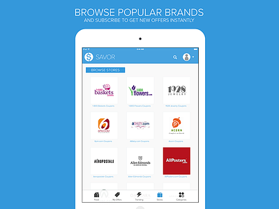 Savor - iPad App - Browse Stores app flat ipad shopping social