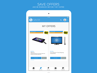 Savor - iPad App - My Offers app flat ipad shopping social