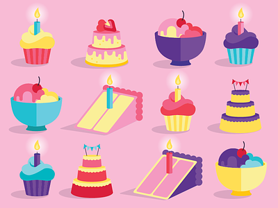 Birthday Sweets birthday cake cheesecake ice cream illustration sprinkles strawberry sugar sweets vector