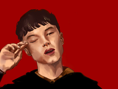 The boy on a red wall boy drawing illustration red wall
