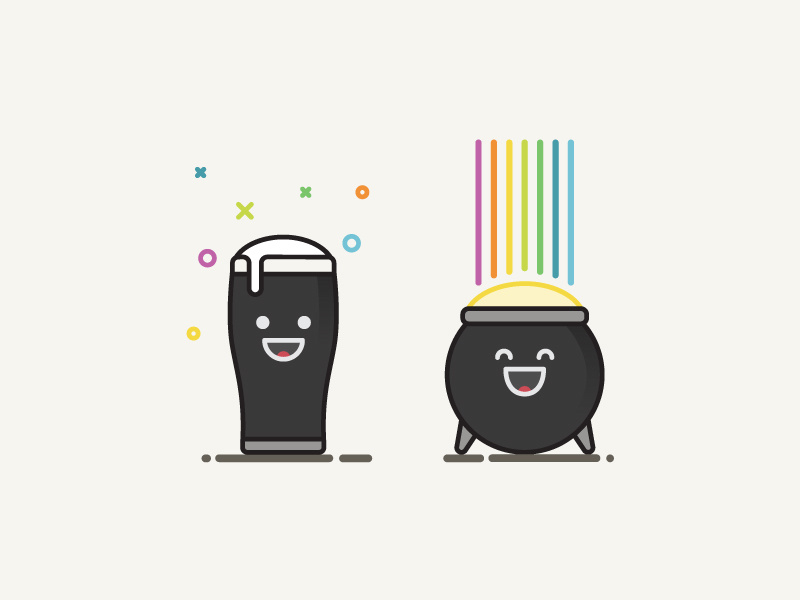 Happy St. Patty's Day rainbow illustration icons pot of gold pot o gold dark beer gunniess beer st. patrick st. pattys day