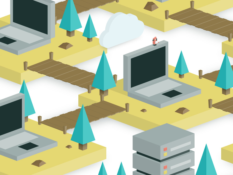 Scale and Flexibility teams users cloud bridge tree 3d bird server computer isometric