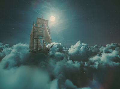 Ship on the clouds creative retouching design graphic design photo manipulation