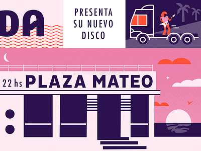 "PLAZA MATEO" electric guitar illustration music palm truck