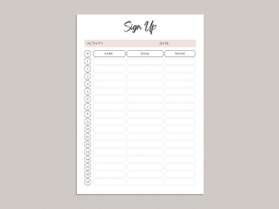 Minimal and Simple Sign Up Sheet Planner year