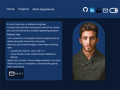 Portfolio Website - Dark Mode With Traditional NavBar art branding creativity design graphic design portfoliowebsite productmanager softwareengineer ui