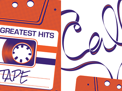 Call Me a Mixed Tape 2 color cassette illustration old-school orange purple retro ribbon tape vintage
