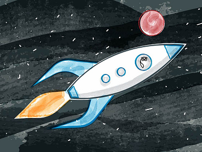 Launch Illustration black blue exploration launch red rocket space space owl watercolor