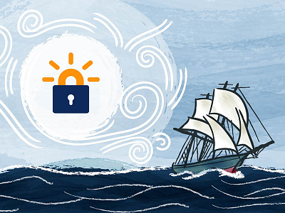 Naval ship illustration blues dark blue frigate illustration lets encrypt naval privacy security ssl texture watercolor wind swept