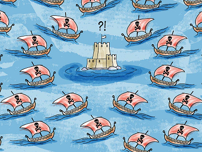 Internet Barbarians Illustration barbarians castle fortress hackers illustration internet piracy ocean pirates security texture viking ships watercolor