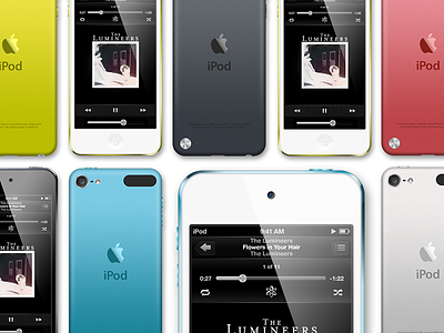 Ipod Touch PSD Template black blue green ios6 ipod ipod touch music psd template red white
