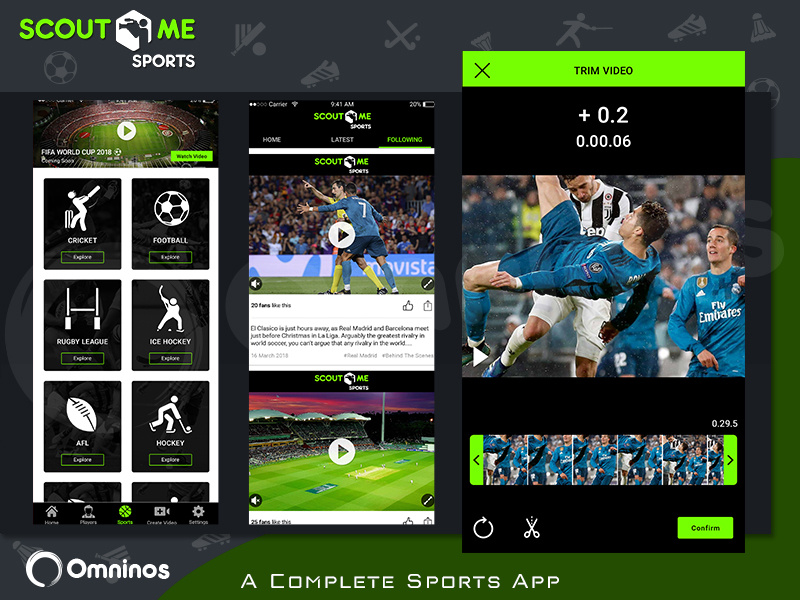 Scout Me Sports App utility app social streaming app video streaming app cricket video app social app 2d animated animation app ui ux sports app