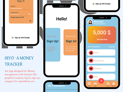 HIYO- a money tracker for student android mobile phone mockup ui