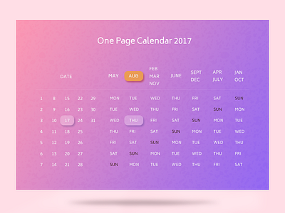 One Page calendar 2017 2017 calendar design happy new newyear onepagecalaender2017 popular recent ui ux year