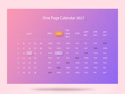 One Page calendar 2017