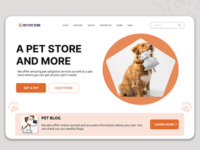 Pet store home page branding design home page orange pet store ui