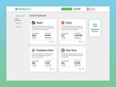 Payment Service | Game platforms page games interface material money payment service ui ux web