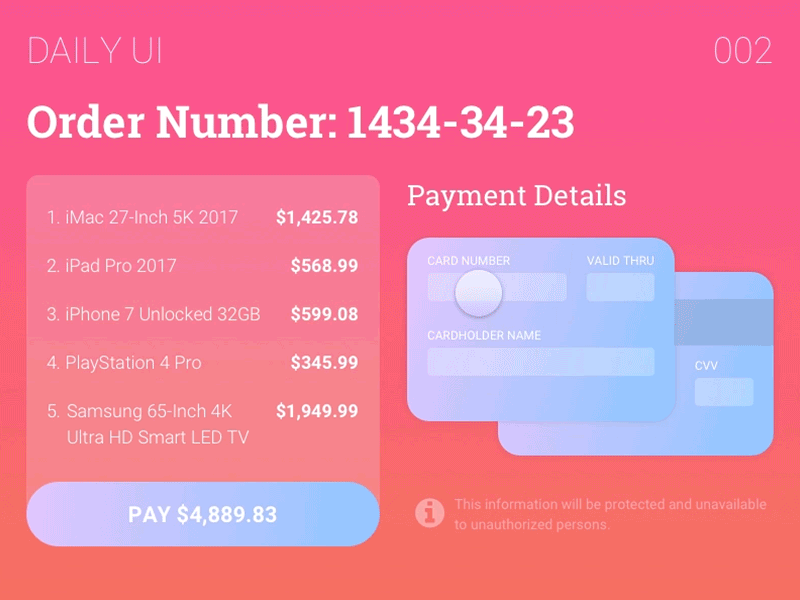 Daily UI: Day 002 – Credit Card Checkout animation card check clean dailyui day002 framer framer100 gradient icon out
