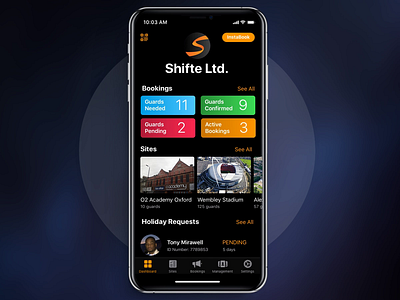 Shifte App | Company Dashboard animation clean colors dark theme dashboard dashboard ui ios mobile app principle scroll slider ui ux design ux