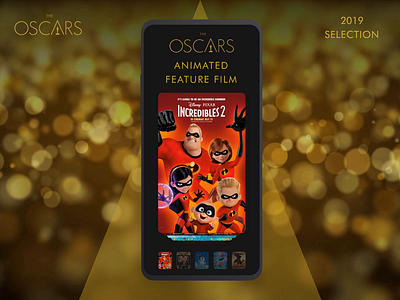 Oscar 2019. Drag and pagination concept animated films animation concept drag gold mobile animation oscar pagination posters ui design